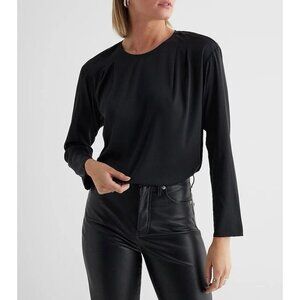 Express Women's Satin Long Sleeve Pleated Gramercy Tee Black Top Size XS NWT $54